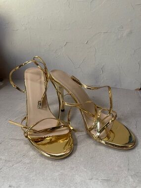 Elegant Gold Strappy High-Heel Sandals for Women